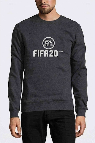 Fıfa 2020 Baskılı Füme Antrasit Erkek Örme Sweatshirt