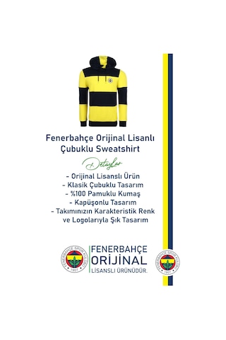 Fenerium Fenerbahçe Orijinal Lisanslı Sarı Lacivert Kapüşonlu Sweat Lacivert