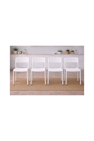 5'li Mutfak Masa Takımı, 4 Sandalye Ve 1 Masa, Yemek Odası, Bahçe Takımı, 4 Kişilik, Metal Ayaklı Masa: Beyaz/beyaz - Sandalye: Beyaz