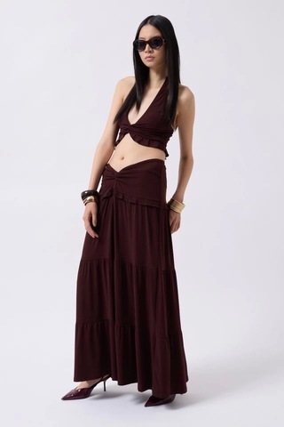 Düğüm Detay Fırfırlı Crop Kahverengi