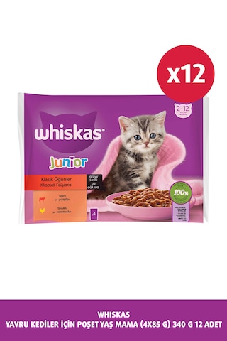 Whiskas Sığırlı ve Tavuklu Yavru Kedi Maması 4'lü 12 x 340 G