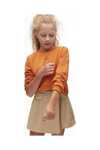 Kız Çocuk Beli Lastikli Şort Etek-14739 Camel