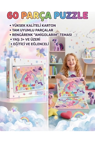 60 Parça Puzzle İle Sihirli Unicornların Dünyasında Gökkuşağı Macerası Eğitici Puzzle