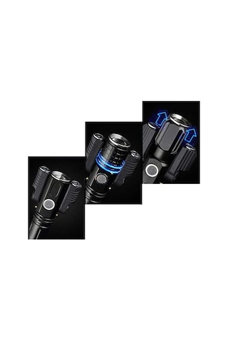 Üç-kafa Usb Şarj Cree Led El Feneri Alüminyum Taktik W8 E38