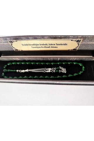 Ateş Kehribar Tesbih, Harfli Kişiye Özel Seri, Sıkma Kehribar Tesbih, Tespih Usta İşi Gümüş Kaplama 5 Koyu Yeşil