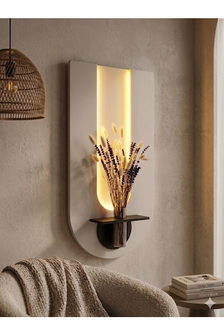 Begonvil Ahşap Pilli Ledli İskandinav Salon Duvar Rafı Şık Modern Çiçeklik 40 X 75 Cm Paris Grisi - Antrasit