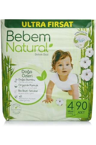 Bebem Natural Bebek Bezi 4 Numara Maxi Ultra Fırsat Paketi 90 Adet