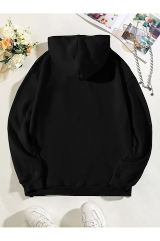 New York Brooklyn Ffcbdb Sweatshirt - Siyah Baskılı Oversize Kapüşonlu Siyah