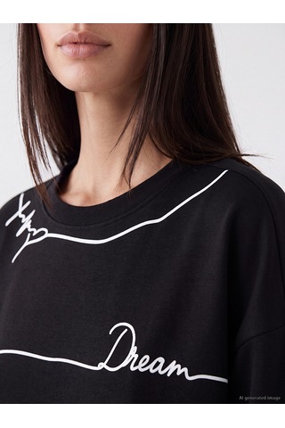 LC Waikiki Lc Waıkıkı Siyah Baskılı Soft Touch Kadın Sweatshirt