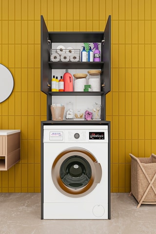 Asra Trend Çamaşır Makinesi Üstü Banyo Dolabı BD-01 %100 MDF İki Kapaklı Organizer Raf Antrasit
