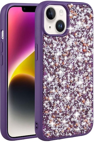 Apple Uyumlu iPhone 13 Pro Max Kılıf Parlak Taşlı Tasarım Zore Linea Kapak Mor