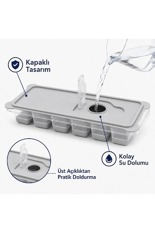 Kapaklı Plastik Buz Kalıbı Silikon Tabanlı 12li Buzmatik Kolay Çıkarılır Ve Doldurulabilir Sızd