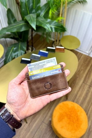 Unisex Antik Kahve Mini Design Gerçek Hakiki Deri Kartlık Cüzdan Erkek-kadın Kahverengi