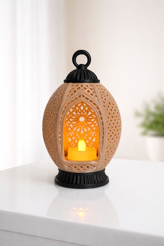 Bohem Desenli Led Mum Dekoratif Fener Açık Kahverengi