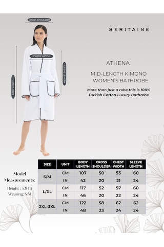 Athena Kimono Kadın Bornozu- Beyaz %100 Pamuk Beyaz