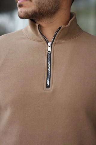 Valensdesign Erkek Zip Yaka Polar Sweat Sütlü Kahve