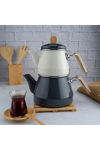 Lumino - Bambu Kulplu Çaydanlık Takımı Gri Gri