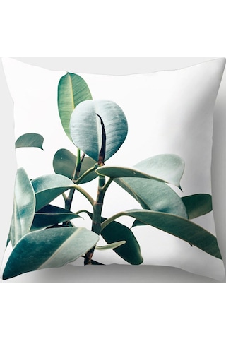 Kauçuk Bitkisi Görselli 45x45 Yastık Kırlent Kılıfı Yeşil