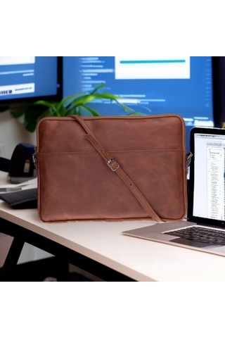 Leeds 16 İnç Macbook Ve Pc Uyumlu, Hakiki Deri, El Yapımı Kılıf, Karamel Çok Renkli