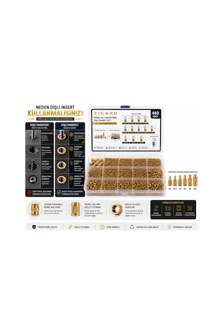 Tıcaro 460 Adet Pirinç Insert Somun Seti, M2 M2.5 M3 M4 M5 M6, Isıl Yerleştirme Diğer