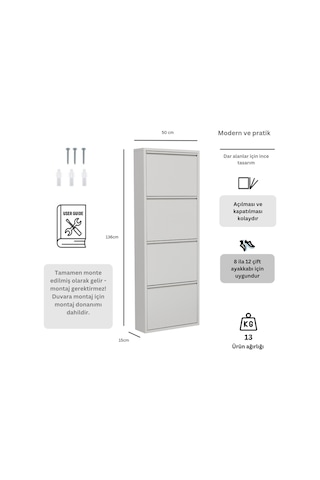 Kapaklı Metal Ayakkabılık, 3 Ve 4 Kapaklı, Aksesuarlı Çeşitli Gri-ayakkabılık