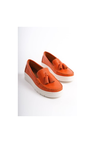 Mubiano Hakiki Deri Mbmtt501-orj Kadın Kalın Taban Oranj Babet &loafer Oranj