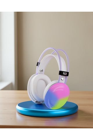 Kablosuz Kulak Üstü Bluetooth Kulaklık, Rgb Işıklı Yüksek Ses Kaliteli