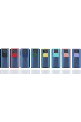 Noktaks - Xiaomi Uyumlu Xiaomi Poco X3 / Poco X3 Nfc / Poco X3 Pro - Kılıf Slayt Sürgülü Arkası Buzlu Lensi Kapak - Lacivert