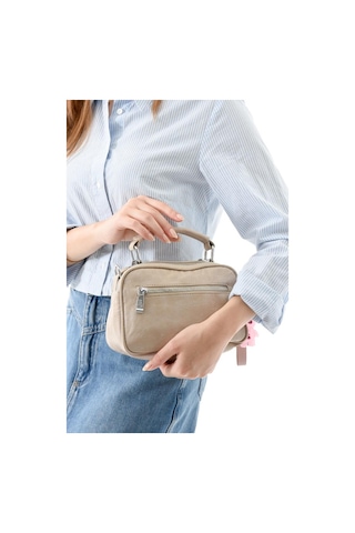 Vegan Deri Kadın Postacı Çanta 21 15 Cm Yıkama Suni Deri Omuz Çantası Çapraz Askılı Çanta Bej