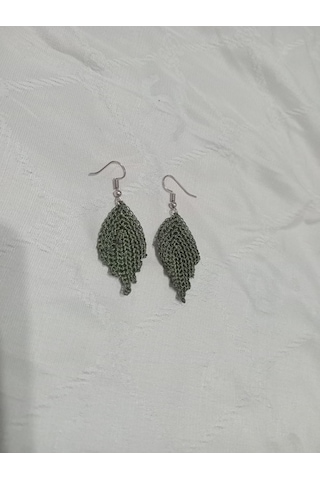 Golden Takış Modern El İşi Örgü Küpe Yeşil