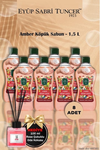 Eyüp Sabri Tuncer 8 Adet Amber Köpük Sabun 1,5 L Gül Koku Hediye