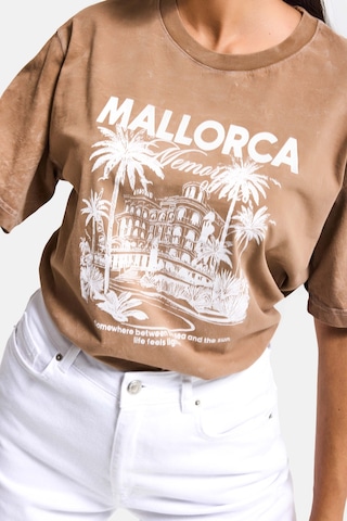 Itsbasic Kadın Kahve S6-16 Oversize Mallorca Baskılı %100 Koton T-shirt