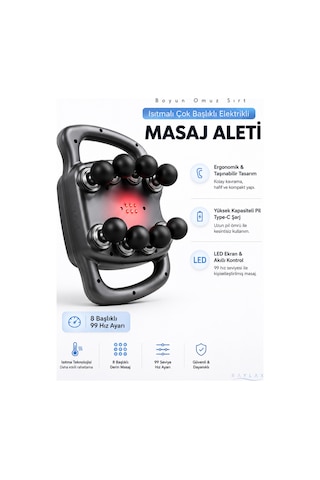 Masaj Aleti Taşınabilir Isıtmalı Çok Başlıklı Elektrikli Boyun Omuz Sırt Masaj Cihazı Led Ekranlı Diğer