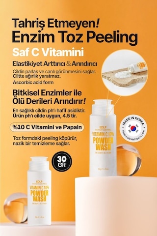 Derma Factory %10 C Vitamini İçeren Toz Enzim Peeling Derma Factory Vitamin C Powder Wash Yüz Peelingi 50gr