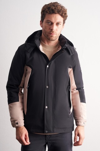 Siyah - Bej Kapüşonlu Yaka Bondid Yırtmaçsız Casual Mont 1007255134 Siyah - Bej