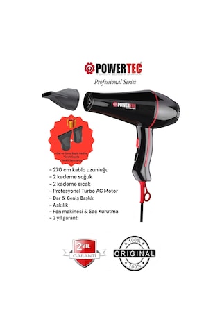 Powertec TR-601/TR-601S Turbo Profesyonel 2500 W Saç Kurutma Makinesi