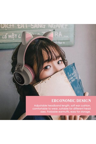 Teltree Kedi Kulaklı Işıklı Kulaklık - Bluetooth 5.3, 400mah Pil, Çoklu Mod Bt/tf Kart/fm/3.5mm , Genişletilebilir Ve Katlanabilir, Mavi Gri