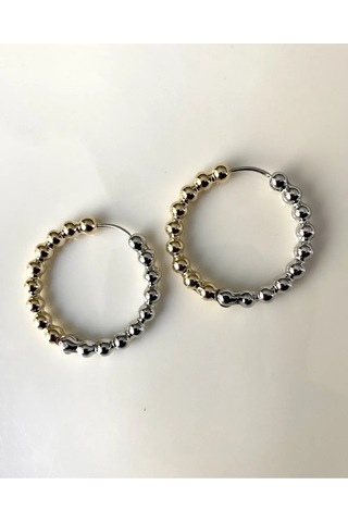 Justgaf Gümüş / Altın İki Renkli Dorika Toplu Halka Küpe Gold - Gümüş