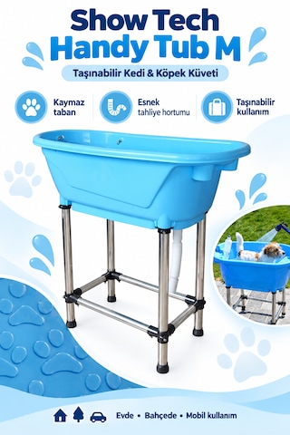 Showtech Handy Tub M Taşınabilir Kedi Köpek Küveti 96cm X 50cm X91cm Mavi