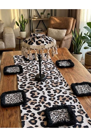 Missidea Leoparda Masaüstü Dekor Seti Ledli Şemsiye+2 Adet Kırlent+runner Ve 6 Adet Peçete Renkli