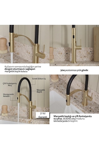 Deante Corda C72m Mutfak Armatürü, Hareketli Başlık, Flex Model, Bronz Renk Bakır