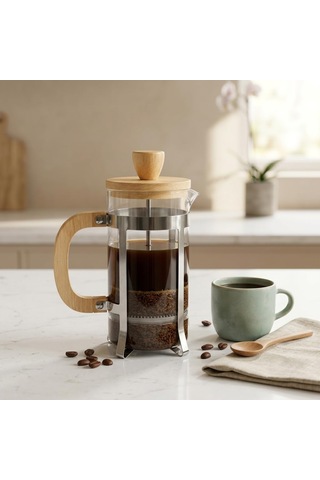 350 Ml French Press Kahve Ve Bitki Çayı Demliği - Paslanmaz Çelik İç Yapı, Akasya Veya Bambu Ahşap Detay Seçene Çok Renkli