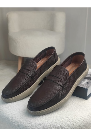 Muggo Harnaz Bağcıksız Hakiki Deri Erkek Günlük Casual Ayakkabı Kahverengi