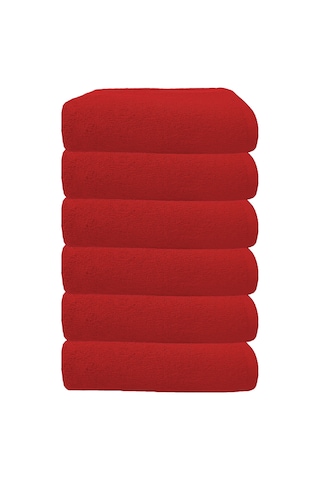 6 Lı Premium %100 Pamuklu Kuaför & Berber Saç Havlusu 50x90 Cm Kırmızı