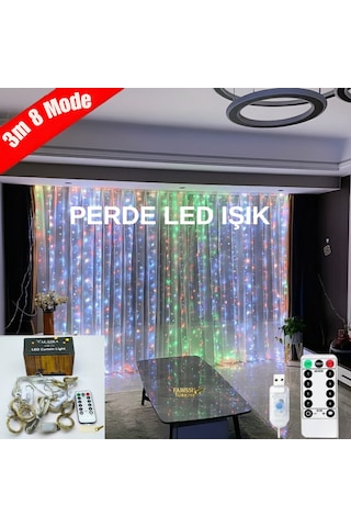3x3 Metre 305 Led'li 8 Fonksiyonlu Kumandalı Gökkuşağı Perde Led Işık RGB
