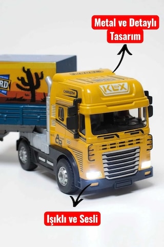 Metal Kabin Işıklı Sesli Konteyner Tır Oyuncağı - 38 Cm Büyük Boy Çek Bırak Kamyon