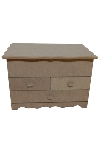 3 Çekmeceli Kapaklı Takı Aksesuar Kutusu-kenarı Desenli