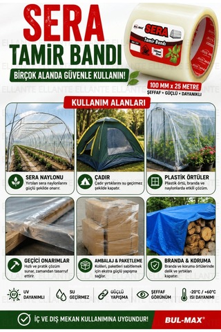Sera Tamir Bandı 100 Mm X 25 Metre Şeffaf Uv Dayanımlı Güçlü Yapışkanlı Sera Naylonu Onarım Bandı