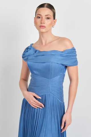 Mor Sposa Kadın Tek Kol Detaylı Derin Yırtmaçlı Şifon Abiye Elbise W0182 Indigo İndigo