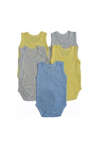 Özdemirlitekstil Jakarlı Klimalı Askılı Çıtçıtlı Bebek Badi (5'Li Paket) Çok Renkli